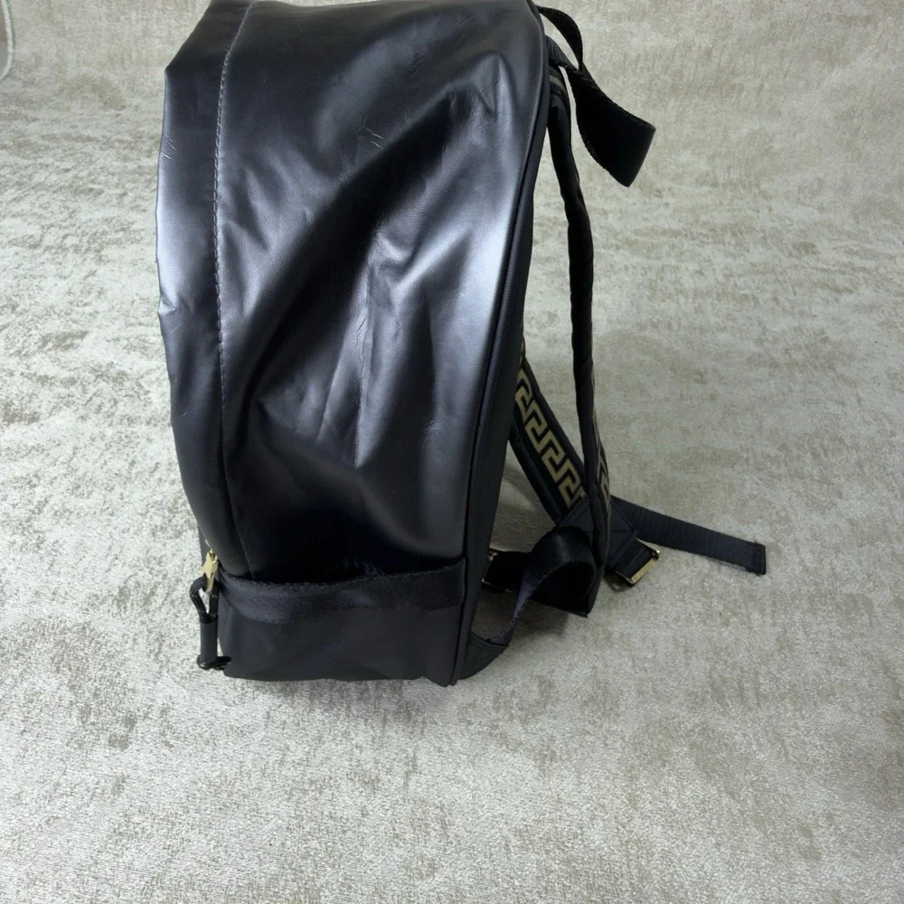 Versace Black Backpack Zip Closure Greek Key Straps Designer Casual Men